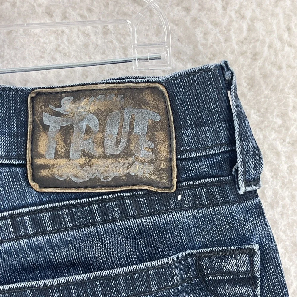 True Religion Blue Denim Geno‎ Straight Leg Jeans Mens Dark Wash Casual Size 33